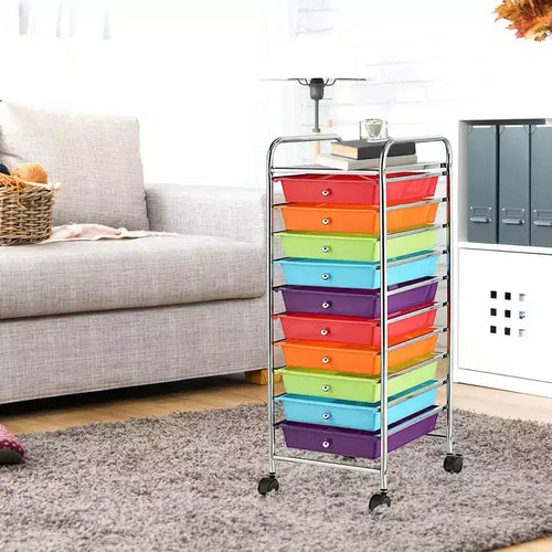Carrello portaoggetti a 10 cassetti, organizer per ufficio, scuola e scrapbooking - Multicolore