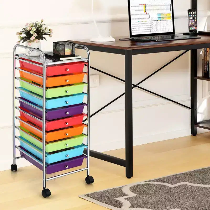 Carrello portaoggetti a 10 cassetti, organizer per ufficio, scuola e scrapbooking - Multicolore