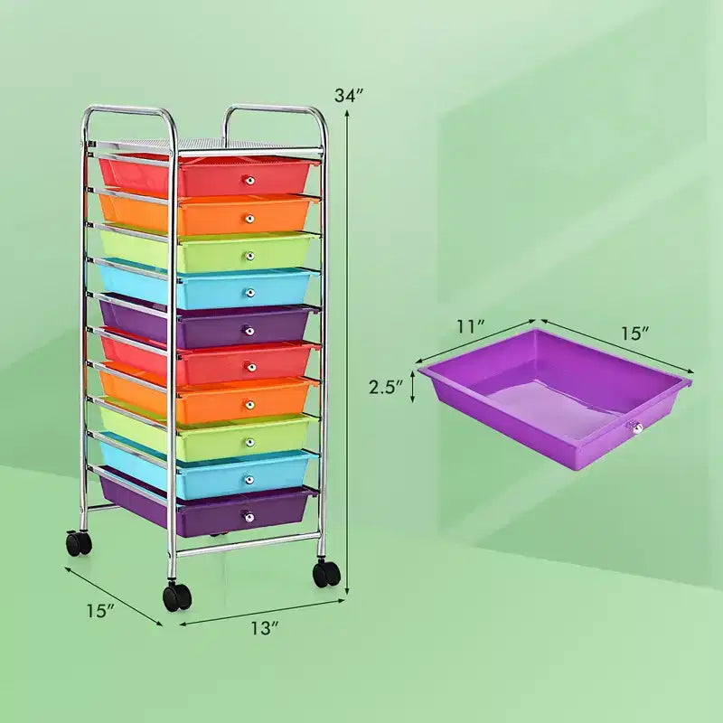 Carrello portaoggetti a 10 cassetti, organizer per ufficio, scuola e scrapbooking - Multicolore