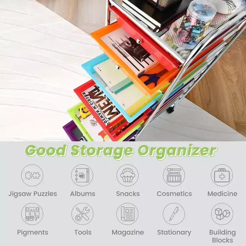 Carrello portaoggetti a 10 cassetti, organizer per ufficio, scuola e scrapbooking - Multicolore
