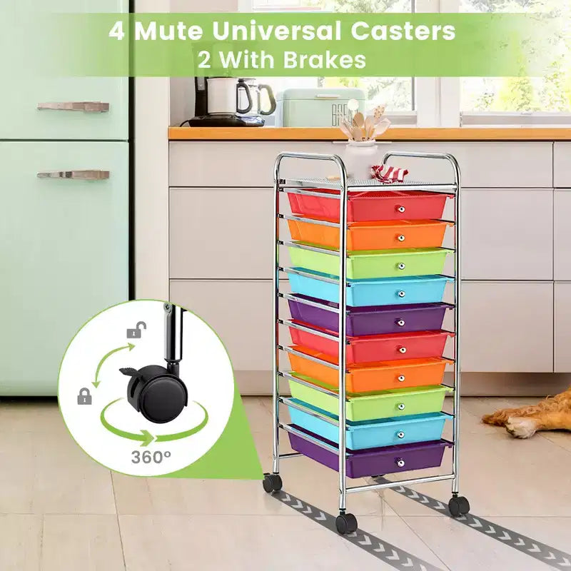 Carrello portaoggetti a 10 cassetti, organizer per ufficio, scuola e scrapbooking - Multicolore